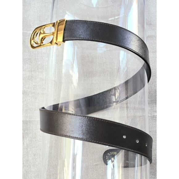 Vintage Gucci Stirrup Buckle Brown Leather Belt Gold Tone Small - Picture 9 of 16